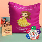 Rakhi Plaque Pink Cushion Cover Gift with My Golden Thread Of Life Quote